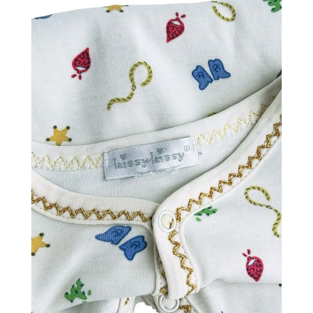 Kissy Kissy Baby Boy Footed Sleeper White Western Cowboy Print Pima Cotton